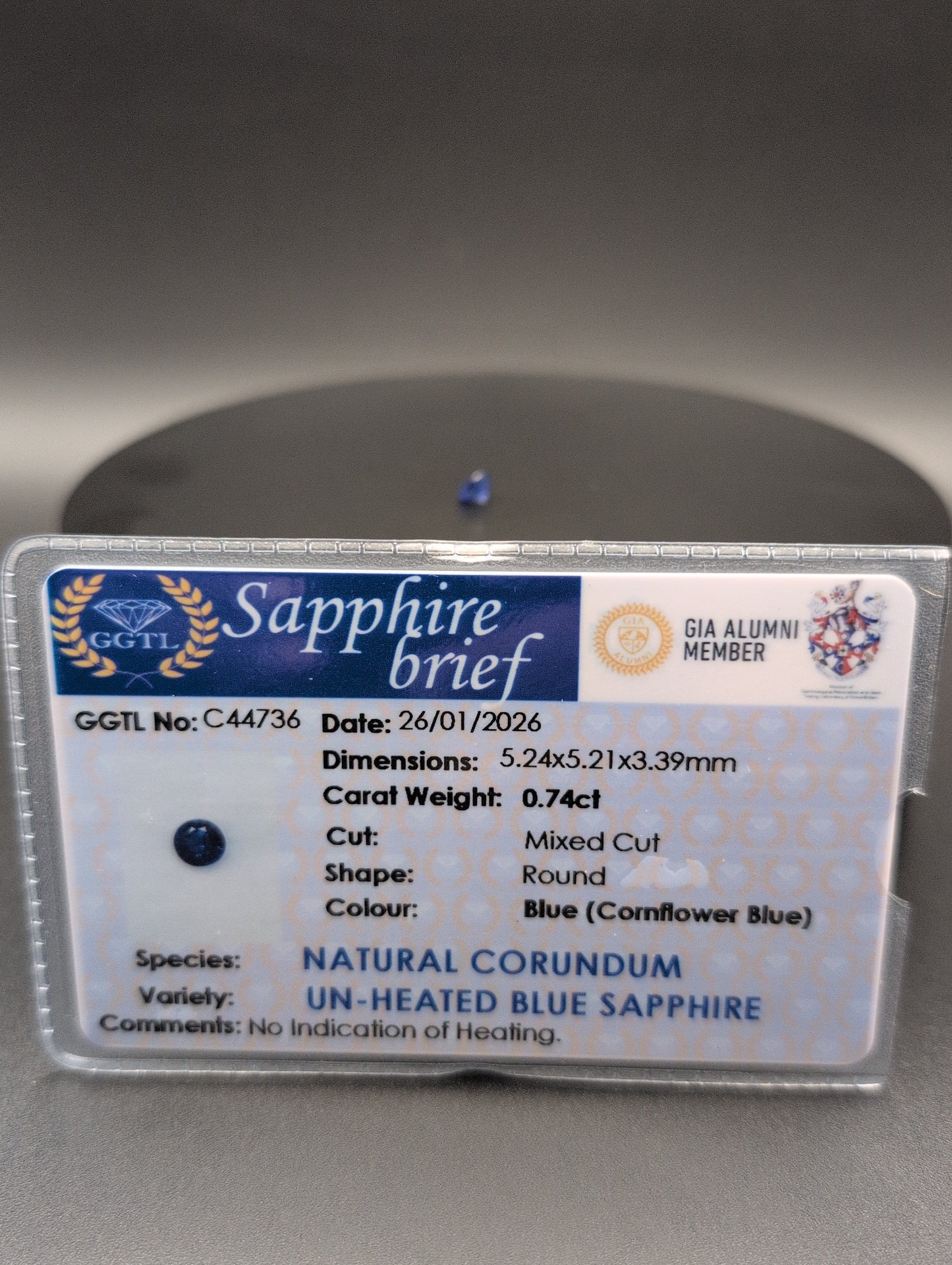 0.74ct Natural Unheated Cornflower Blue Sapphire - Round Cut