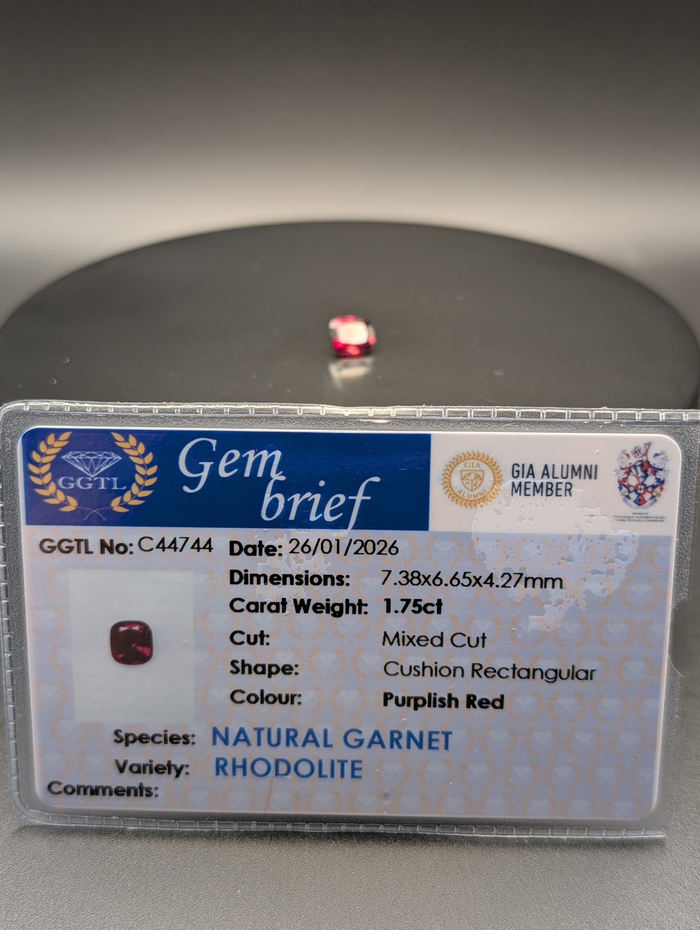 1.75ct Natural Rhodolite Garnet - Cushion Cut