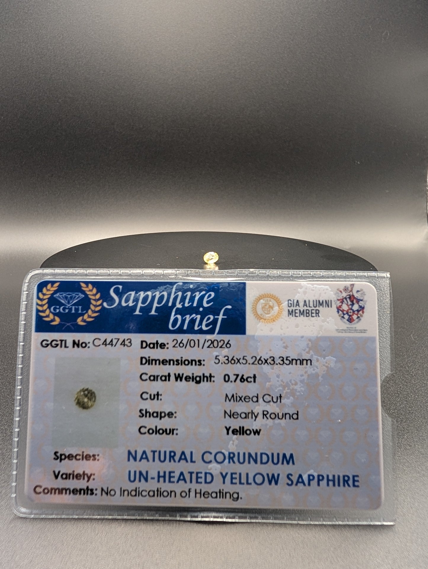 0.76ct Unheated Natural Yellow Sapphire - Ceylon