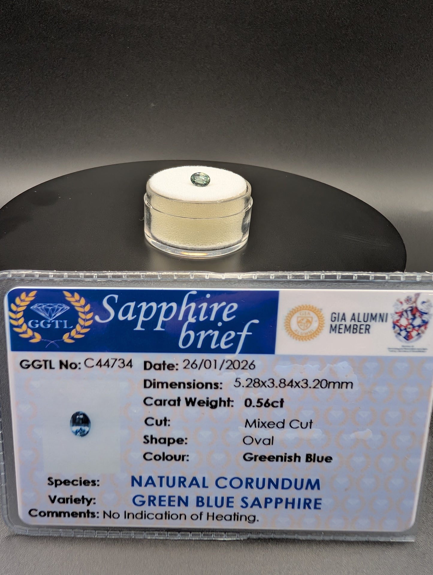 0.56ct Natural Unheated Greenish Blue Sapphire - Oval Cut