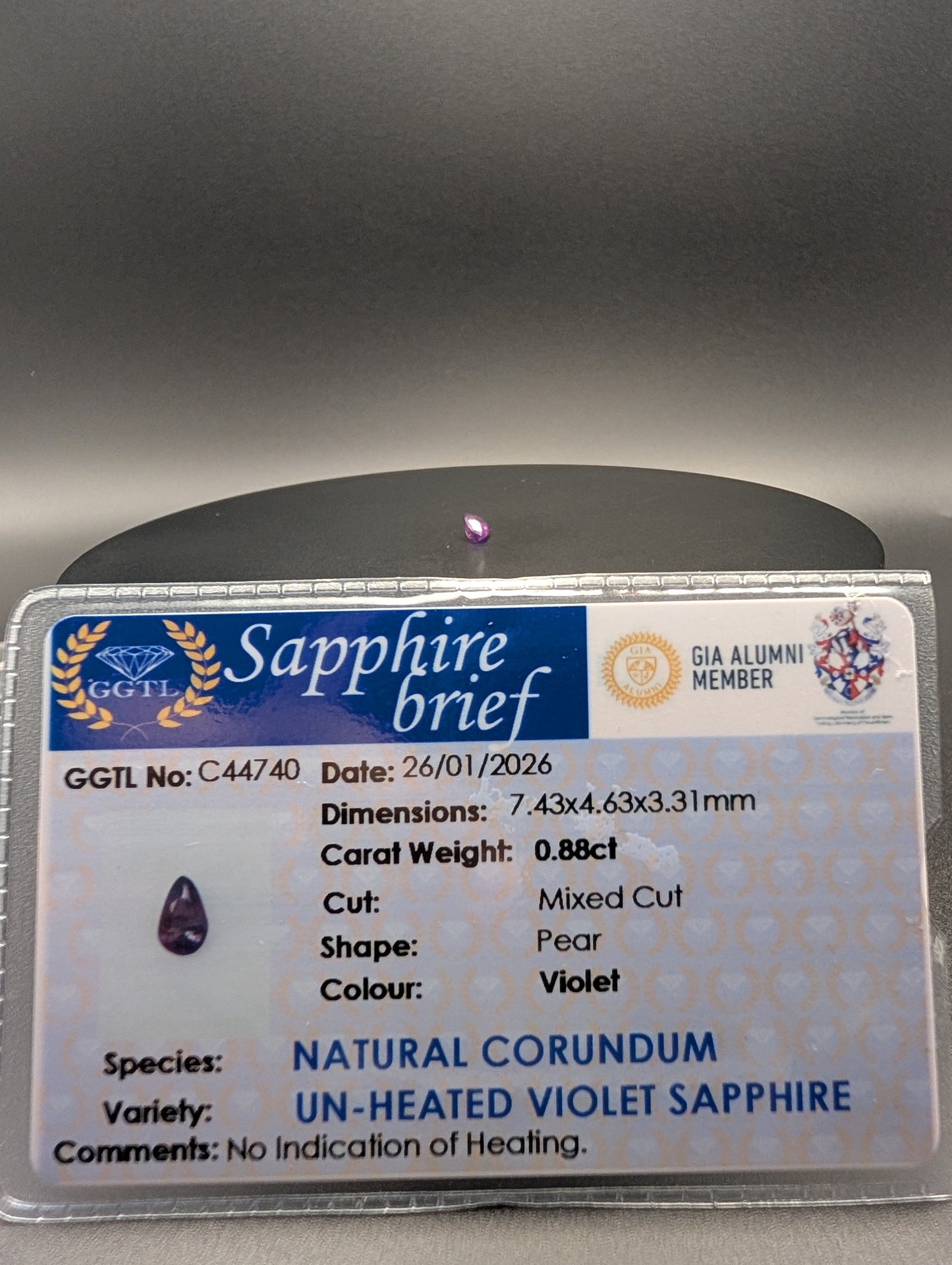 0.88ct Natural Unheated Violet Sapphire - Pear Cut